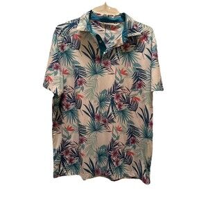 Izod‎ Golf Stretch Floral Print Short Sleeve Polo Shirt Men's Large Preppy